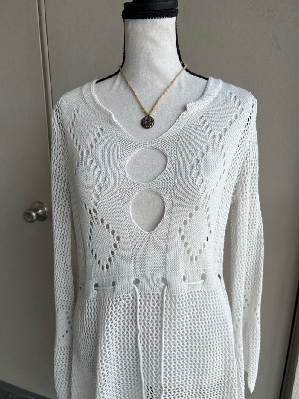 White Knit Beach Coverup Crochet Dress - Picture 2 of 8